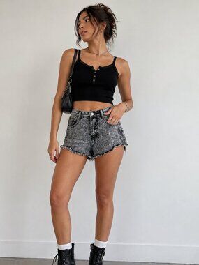 SMFK Acid Wash Denim Shorts Size S High Rise Distressed Festival Y2K Grunge